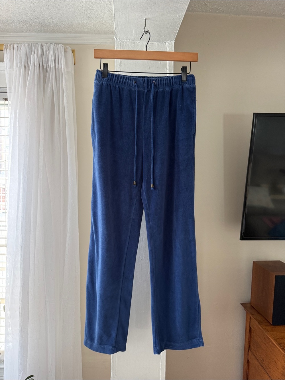 Kaktus Blue Velour Petite Cropped Lounge Pants Size Small Y2K